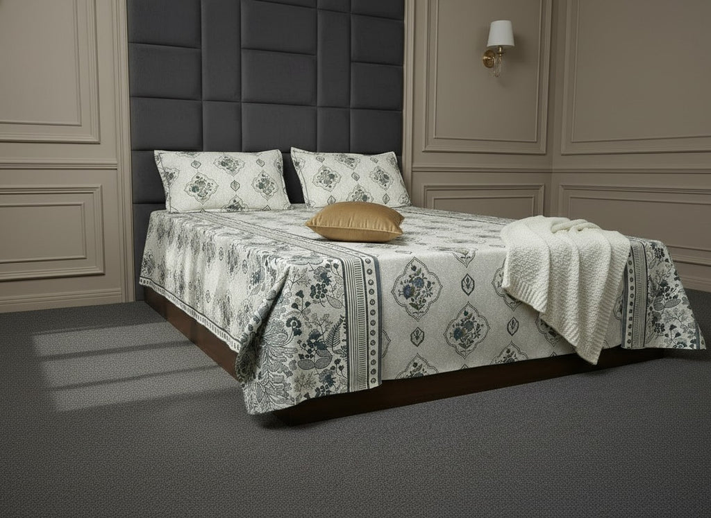 Peacock Blue Jaipuri Block Print Cotton Bedsheet | Hand Block Printed Double Bedsheet – AthSVi Alayam
