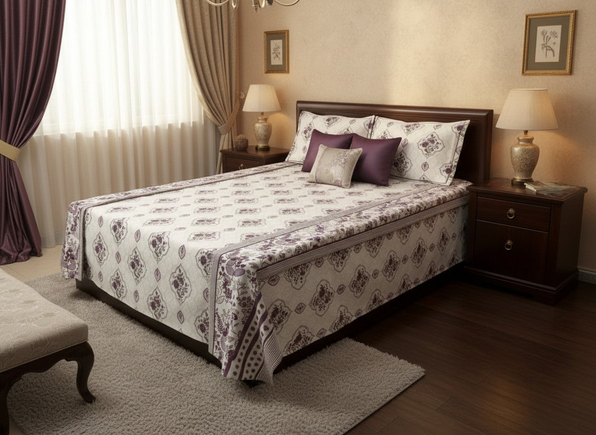 Purple and White Jaipuri Block Print Cotton Bedsheet | Hand Block Printed Double Bedsheet – AthSVi Alayam