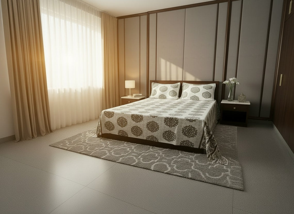 Brown and white Jaipuri Block Print Cotton Bedsheet | Hand Block Printed Double Bedsheet – AthSVi Alayam