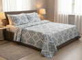 Steel Blue Diamond Patchwork Premium Quilted Bed Cover with Pillow Covers | Double Bed – AthSVi Alayam