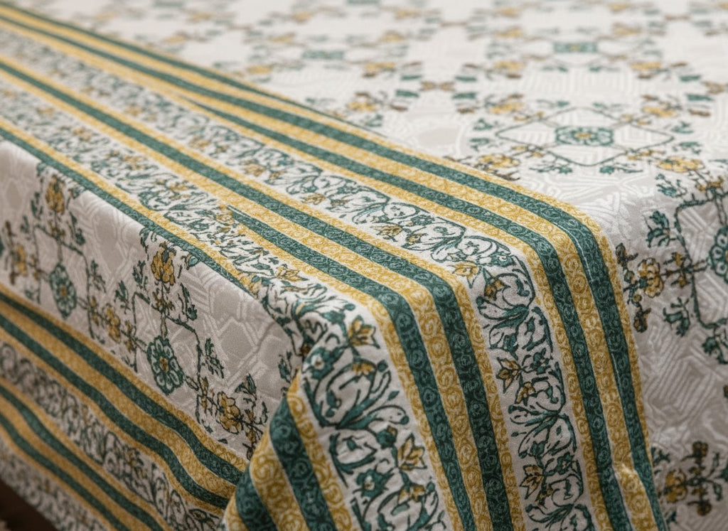 Floral Green and White Jaipuri Block Print Cotton Bedsheet | Hand Block Printed Double Bedsheet – AthSVi Alayam