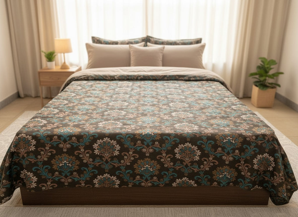 Floral Brown Green | Dark Current Collection Cotton Bedsheet | King Size Double Bedsheet – AthSVi Alayam