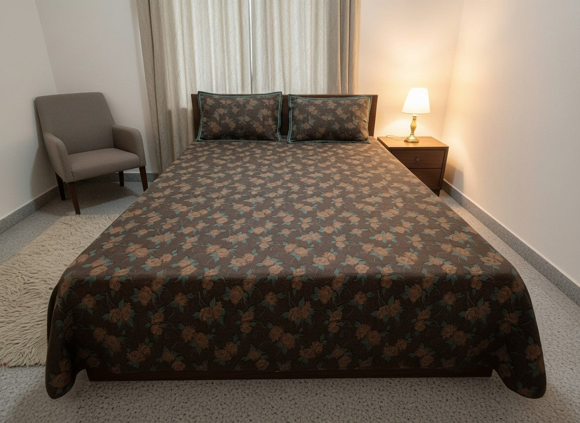 Forest Brown Green | Dark Current Collection Cotton Bedsheet | King Size Double Bedsheet – AthSVi Alayam