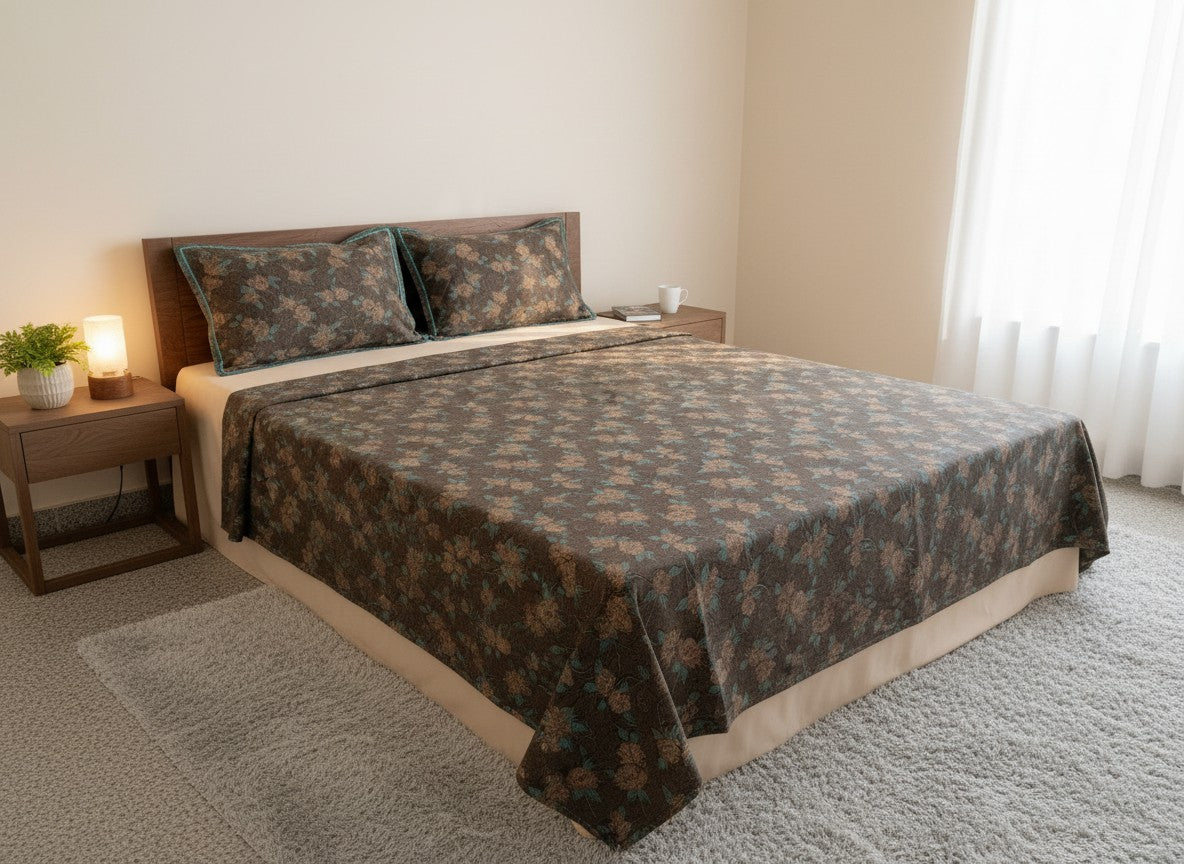 Forest Brown Green | Dark Current Collection Cotton Bedsheet | King Size Double Bedsheet – AthSVi Alayam