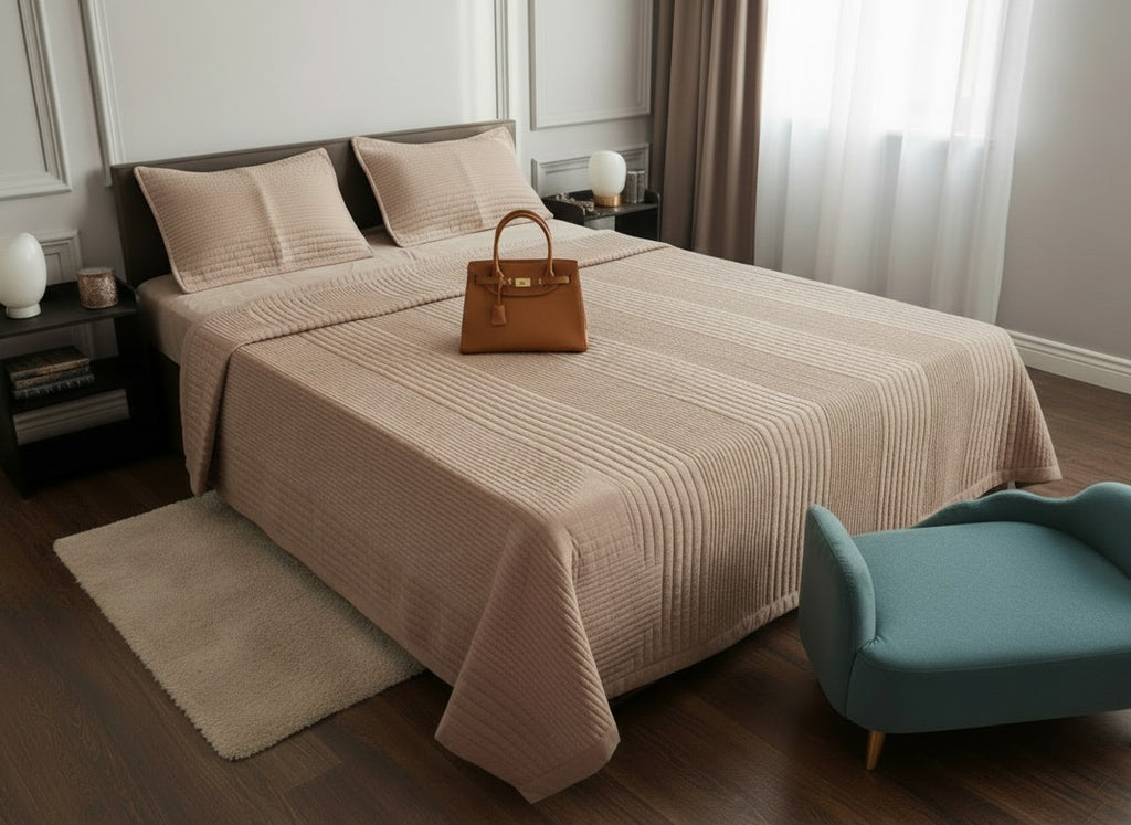 Dusty Rose Channel Quilted Bed Cover Set | Cotton Bedcover with Pillow Covers | King Size – AthSVi Alayam