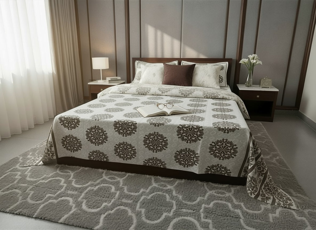 Brown and white Jaipuri Block Print Cotton Bedsheet | Hand Block Printed Double Bedsheet – AthSVi Alayam
