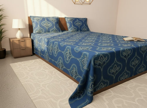 Blue | Dark Current Collection Cotton Bedsheet | King Size Double Bedsheet – AthSVi Alayam