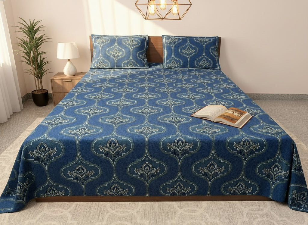 Blue | Dark Current Collection Cotton Bedsheet | King Size Double Bedsheet – AthSVi Alayam