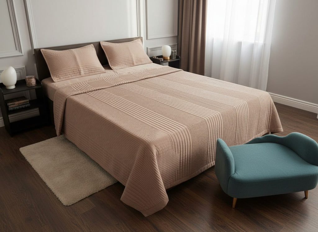 Dusty Rose Channel Quilted Bed Cover Set | Cotton Bedcover with Pillow Covers | King Size – AthSVi Alayam