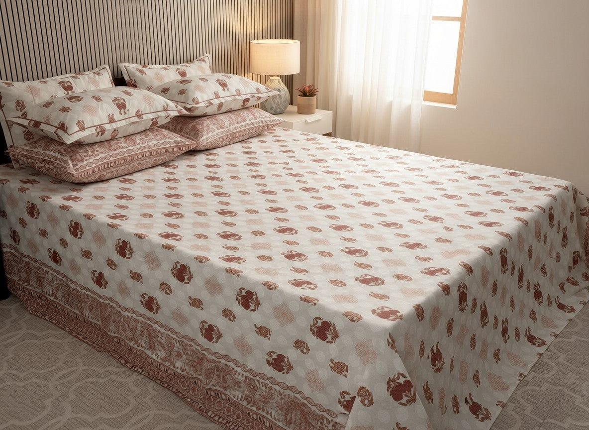 White and Red Jaipuri Block Print Cotton Bedsheet | Hand Block Printed Double Bedsheet – AthSVi Alayam