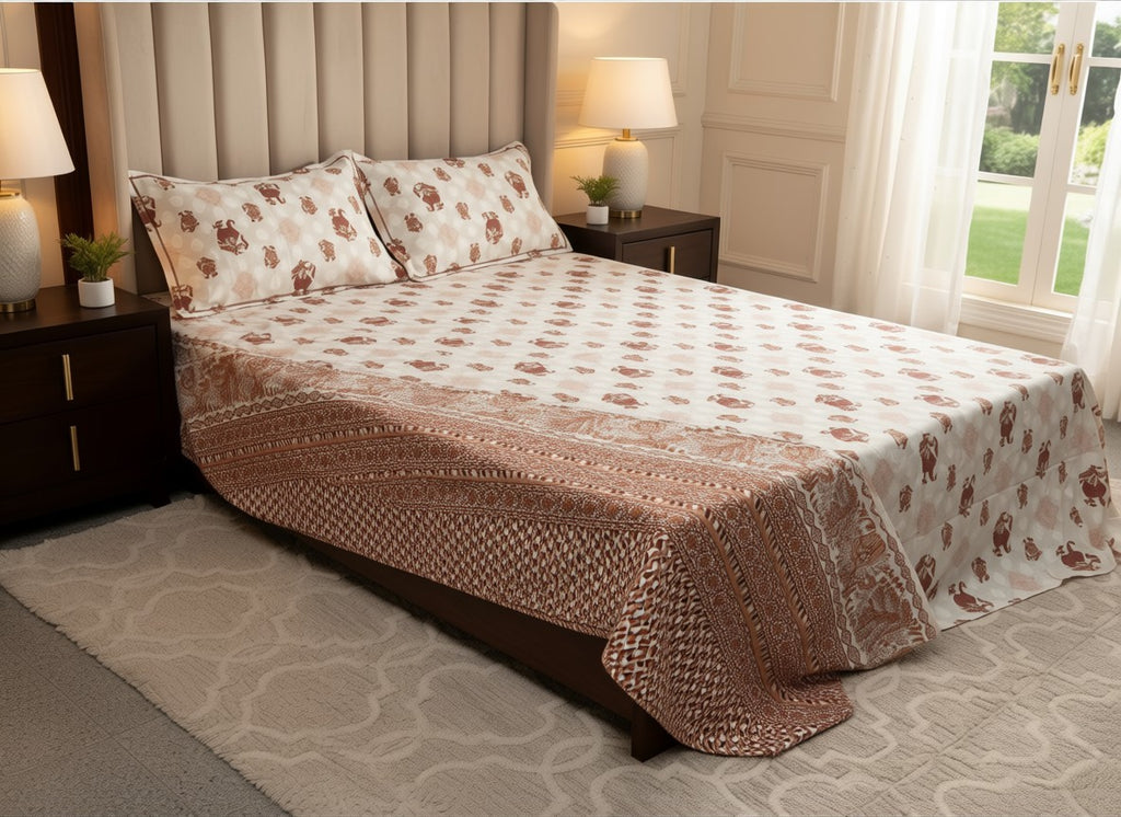 White and Red Jaipuri Block Print Cotton Bedsheet | Hand Block Printed Double Bedsheet – AthSVi Alayam