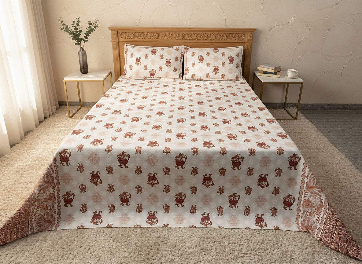 White and Red Jaipuri Block Print Cotton Bedsheet | Hand Block Printed Double Bedsheet – AthSVi Alayam