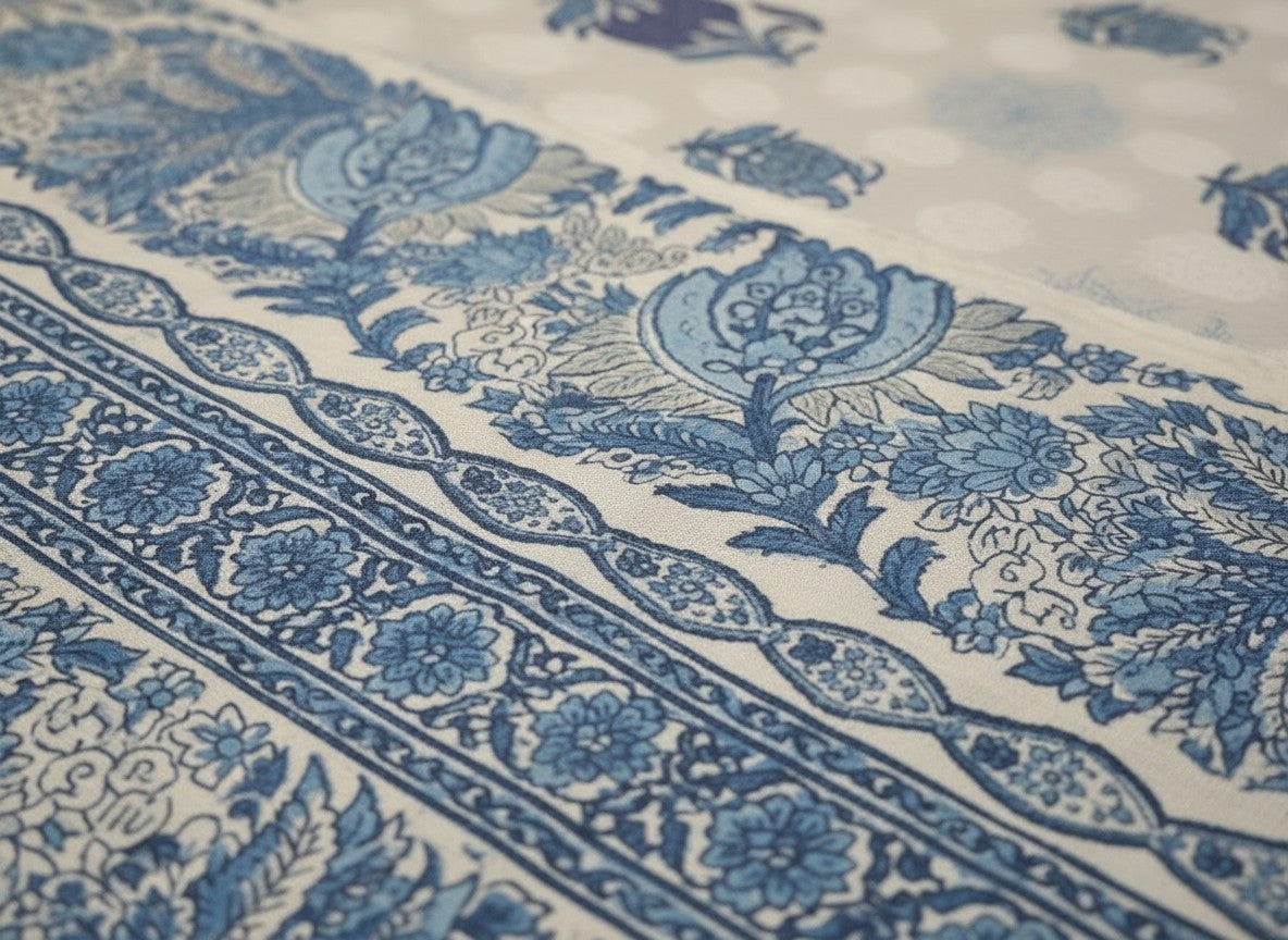 White and Blue Jaipuri Block Print Cotton Bedsheet | Hand Block Printed Double Bedsheet – AthSVi Alayam
