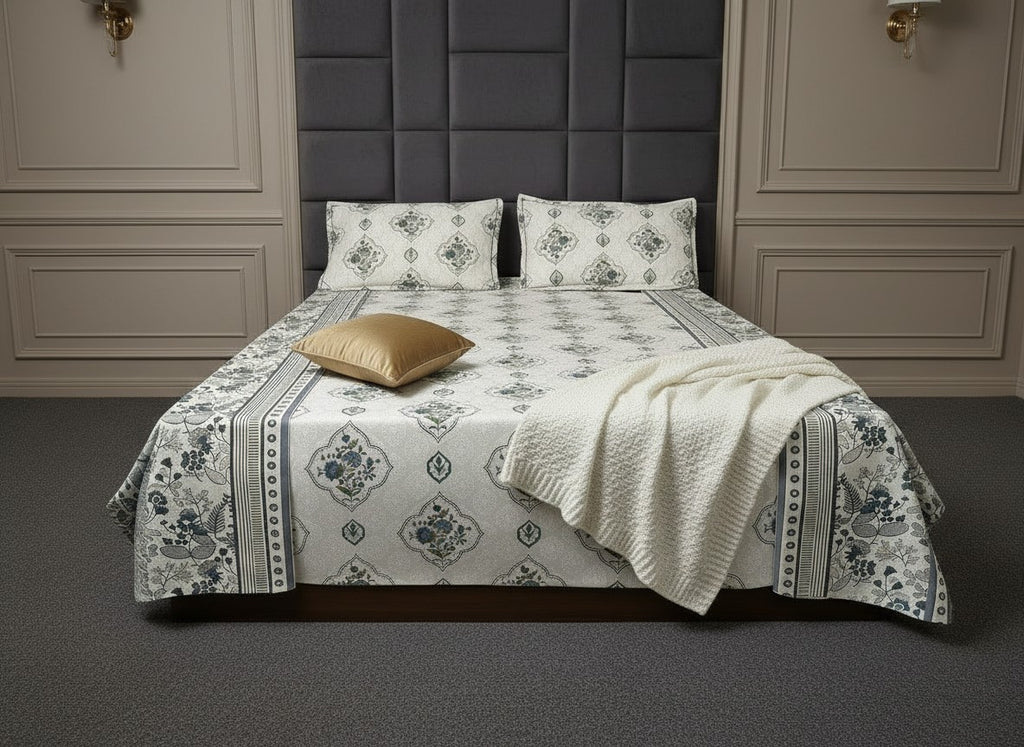 Peacock Blue Jaipuri Block Print Cotton Bedsheet | Hand Block Printed Double Bedsheet – AthSVi Alayam
