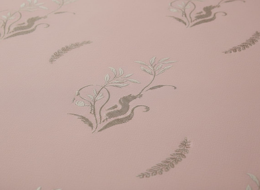AthSVi Alayam blush pink bed sheet set with a delicate beige botanical floral pattern on soft breathable fabric