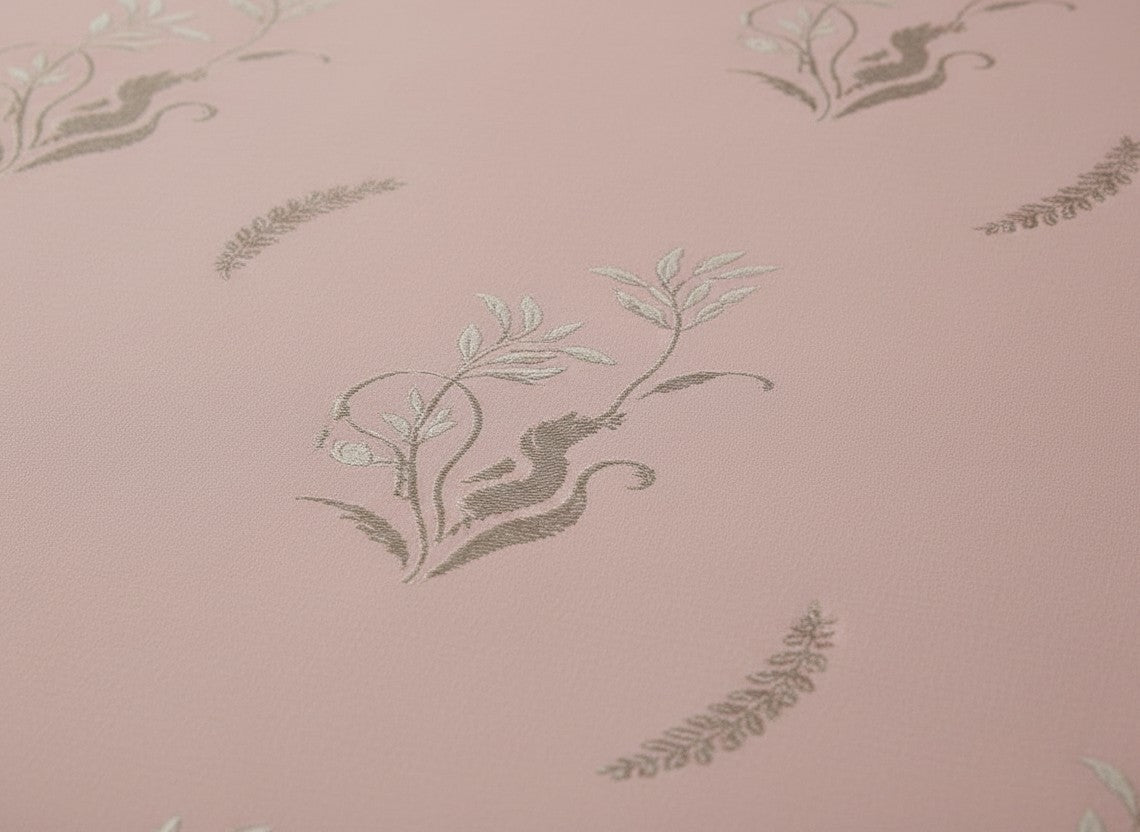 AthSVi Alayam blush pink bed sheet set with a delicate beige botanical floral pattern on soft breathable fabric