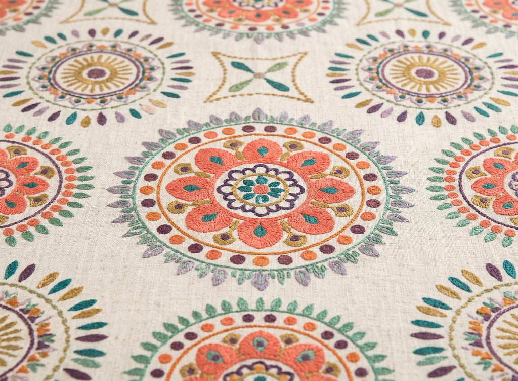 AthSVi Alayam cotton comforter featuring a multicolour Jaipuri medallion block print on a white fabric base