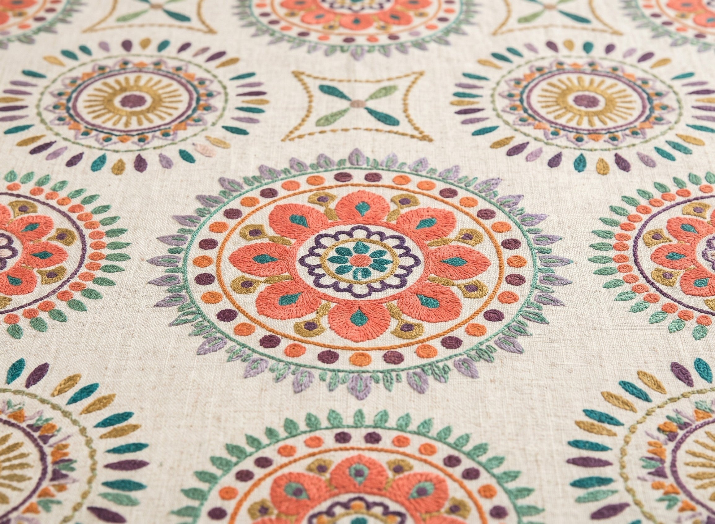 AthSVi Alayam cotton comforter featuring a multicolour Jaipuri medallion block print on a white fabric base