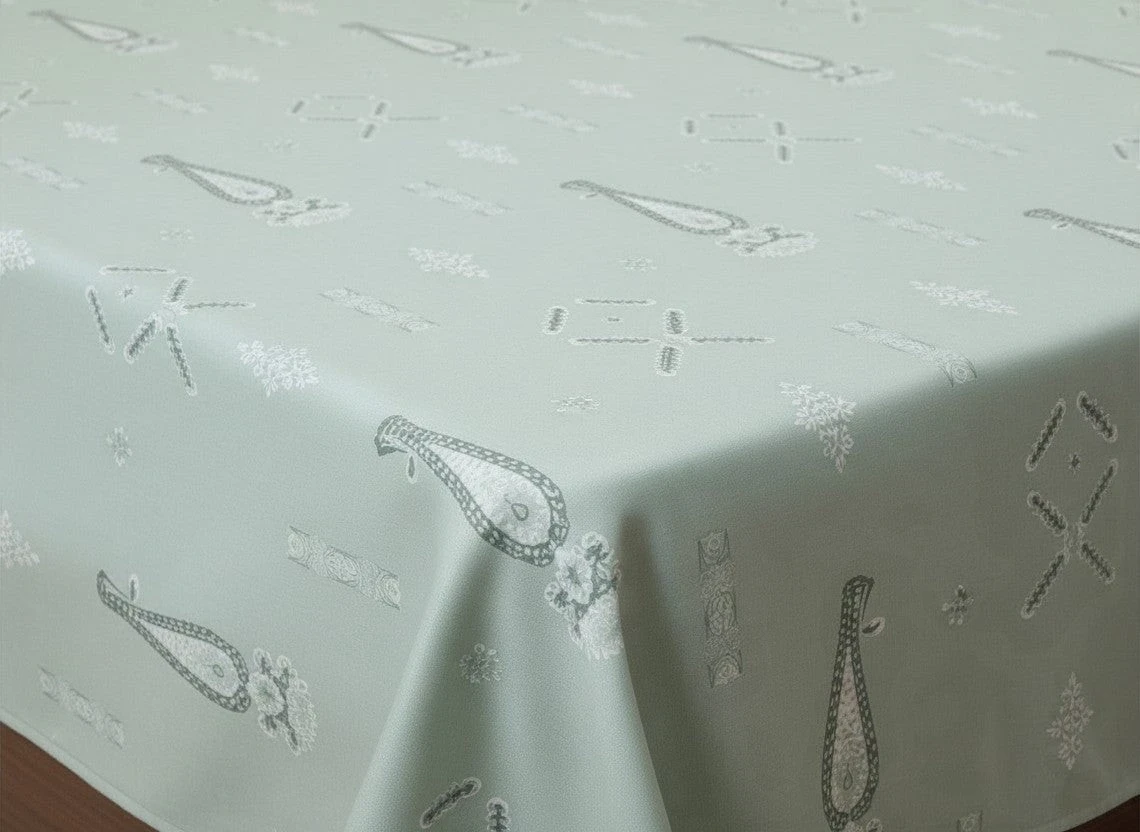AthSVi Alayam sage green cotton bed sheet with traditional white paisley and floral motifs for a serene bedroom look.