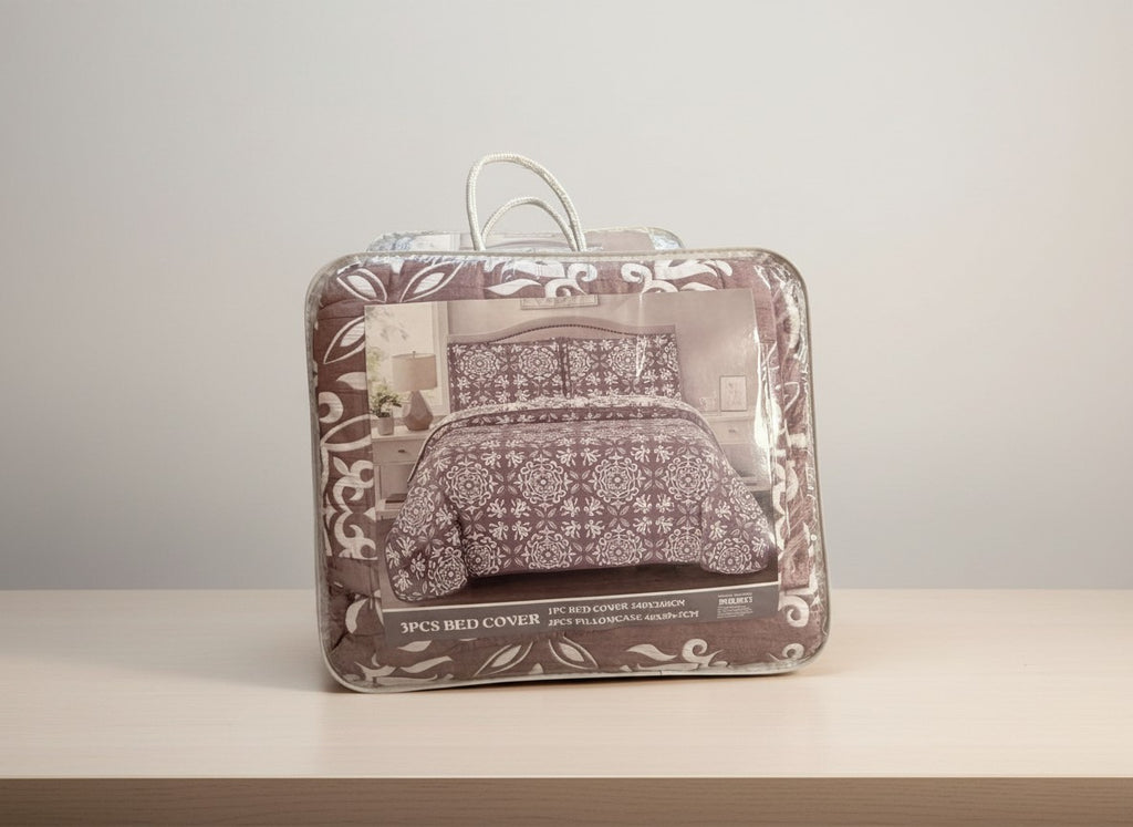 Mauve Damask Premium Quilted Bed Cover with Pillow Covers | King Size Bed Cover – AthSVi Alayam