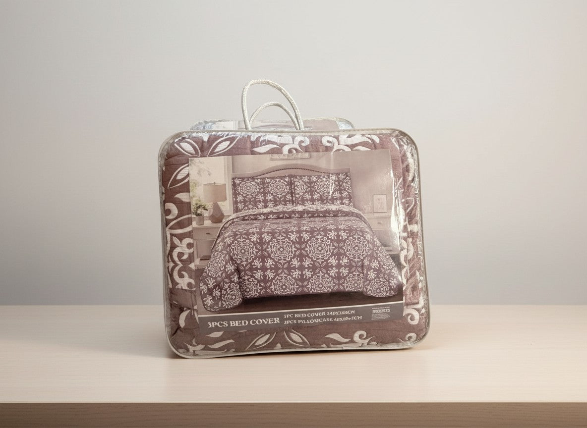 Mauve Damask Premium Quilted Bed Cover with Pillow Covers | King Size Bed Cover – AthSVi Alayam