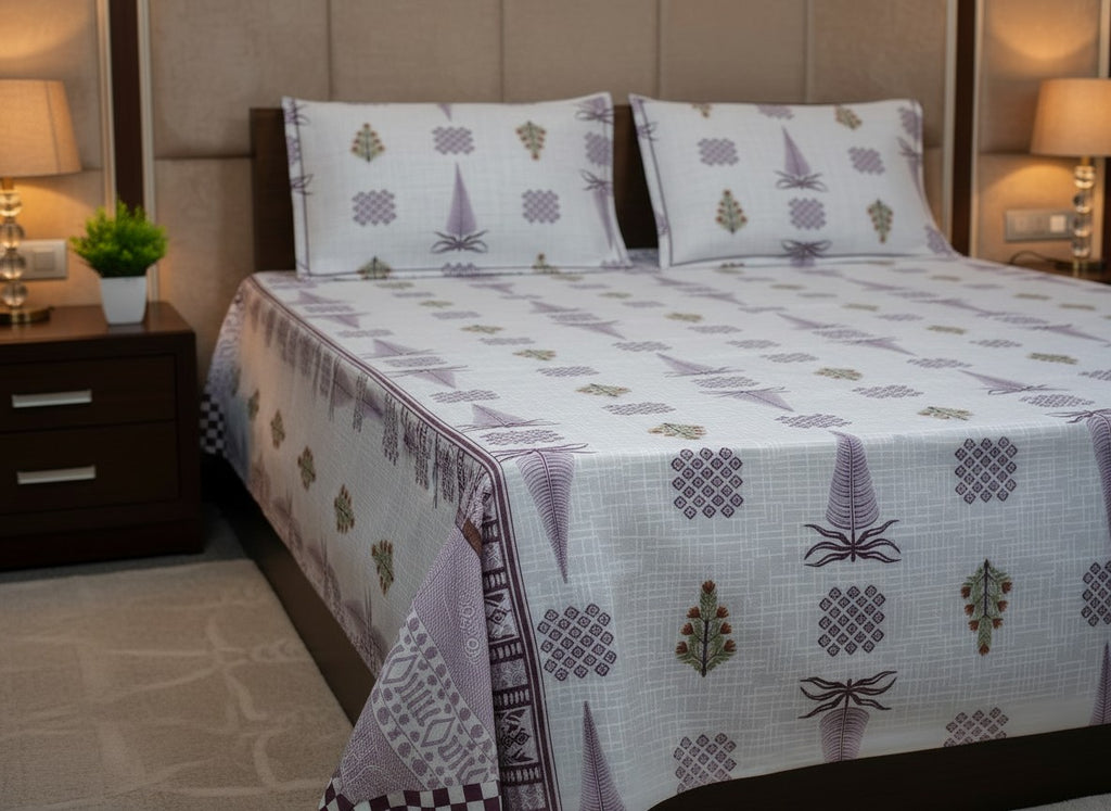 Tree Purple Jaipuri Block Print Cotton Bedsheet | Hand Block Printed Double Bedsheet – Athsvi Alayam