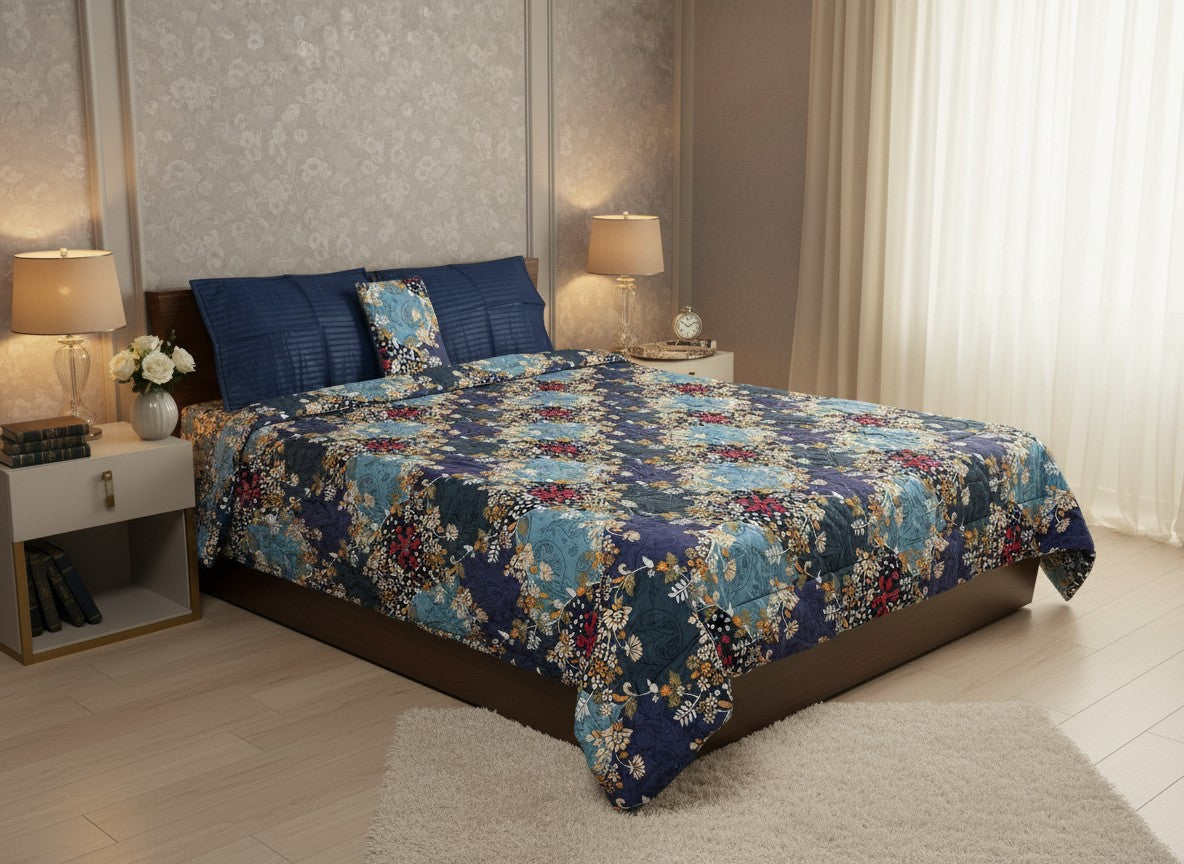 Midnight Bloom Floral Quilted Comforter with Pillow Covers | Cotton Comforter King Size – AthSVi Alayam