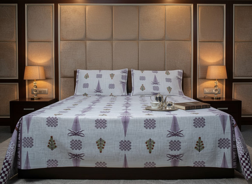 Tree Purple Jaipuri Block Print Cotton Bedsheet | Hand Block Printed Double Bedsheet – Athsvi Alayam