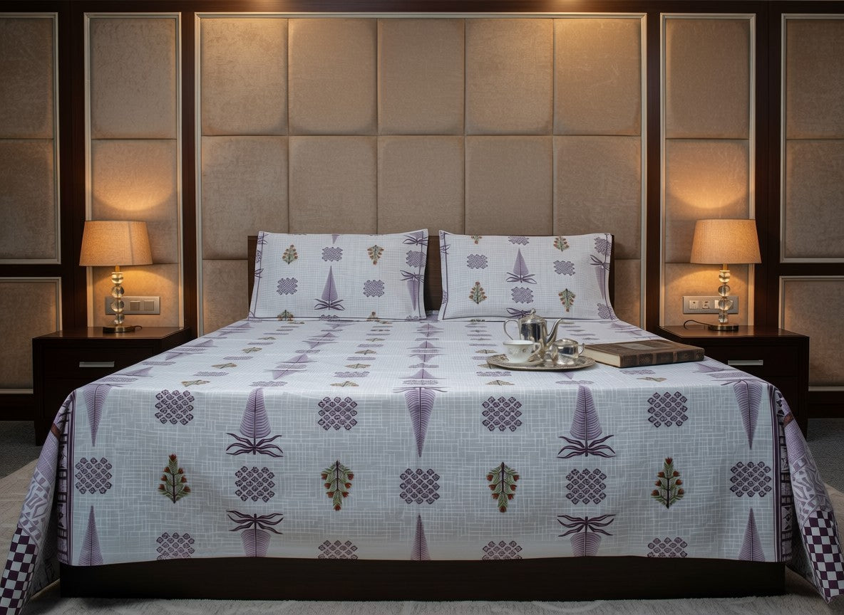 Tree Purple Jaipuri Block Print Cotton Bedsheet | Hand Block Printed Double Bedsheet – Athsvi Alayam