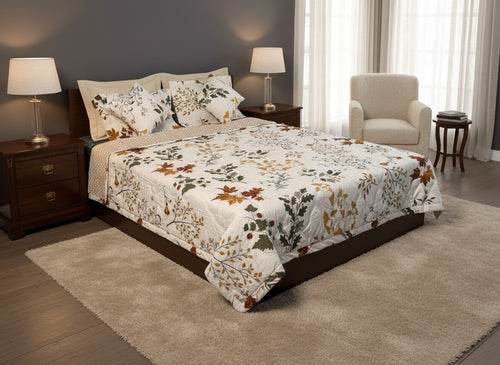 Autumn Botanical Leaf Quilted Comforter with Pillow Covers | Cotton Comforter King Size – AthSVi Alayam