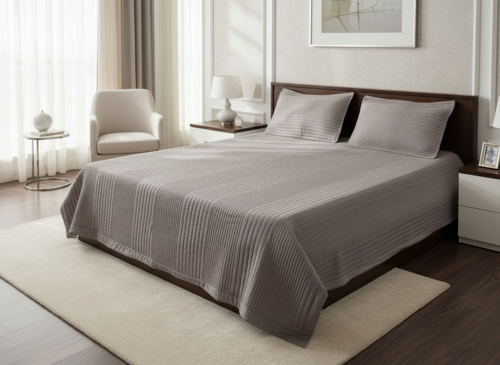 Grey Channel Quilted Bed Cover Set | Cotton Bedcover with Pillow Covers | King Size – AthSVi Alayam