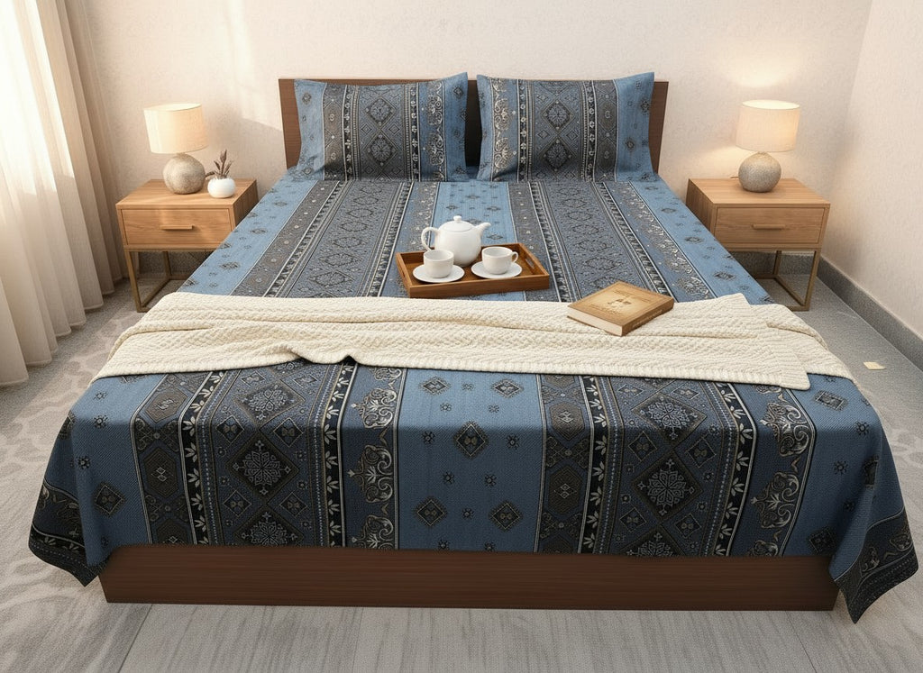 Grey | Dark Current Collection Cotton Bedsheet | King Size Double Bedsheet – AthSVi Alayam